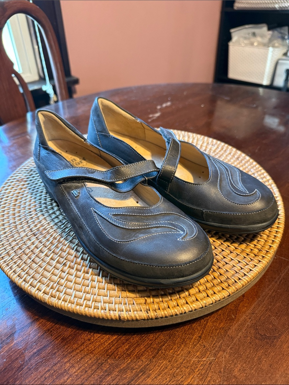 Finn Comfort Leather Mary Jane Flats with Strap